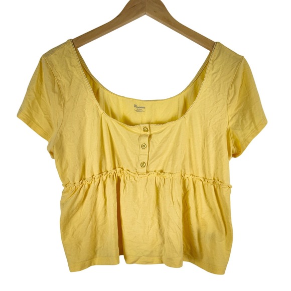 No Boundaries Babydoll Top Short Sleeve Square Neck Yellow Size XL 16 18 - Picture 2 of 14
